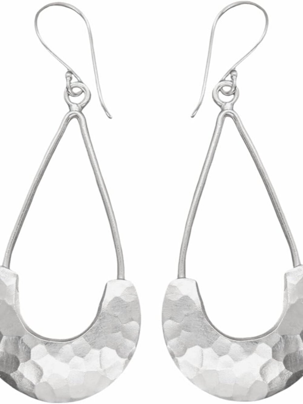 Sterling Silver Long Hammered Crescent Boho Statement Dangle Earrings, Handmade